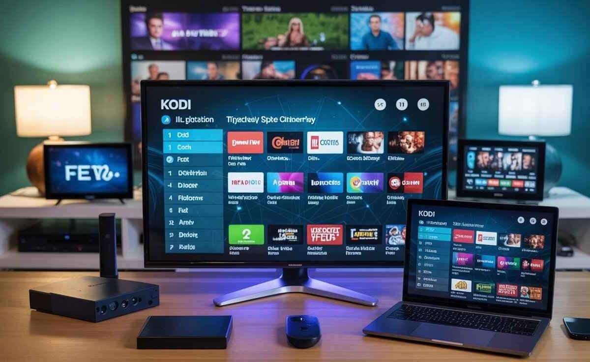 Firestick remote, looking at a TV screen that shows a buffering video. Text overlay reads "SMART IPTV KEEPS BUFFERING ON FIRESTICK". Icons on the right suggest causes like "Slow WIFI" and "Server overload" (misspelled as "ourolod"), along with icons for clearing cache and restarting.