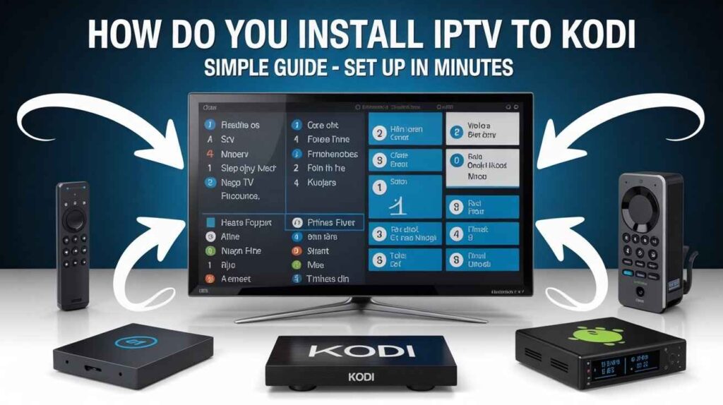 Firestick remote, looking at a TV screen that shows a buffering video. Text overlay reads "SMART IPTV KEEPS BUFFERING ON FIRESTICK". Icons on the right suggest causes like "Slow WIFI" and "Server overload" (misspelled as "ourolod"), along with icons for clearing cache and restarting.