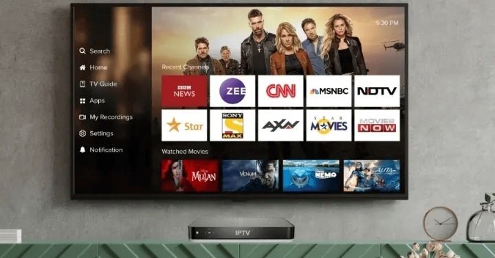 A Samsung Smart TV screen displaying the title "How to install IPTV on my Samsung Smart TV" with the icons for various media apps, including a prominent red tile for "IPTV Smarters Pro."