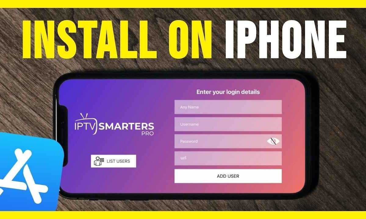 An iPhone screen displaying the IPTV Smarters Pro login page, providing instructions on how to [Install IPTV on iPhone].